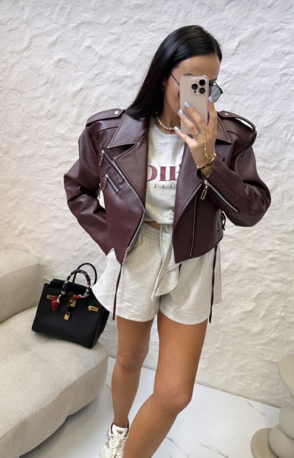 Ramoneska Berry Chic – Bordowa Kurtka z Ekoskóry z Zamkami