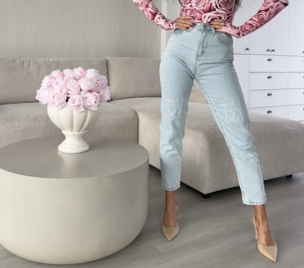 “BY ME” Embroidered Jeans – Light Denim, High Waist