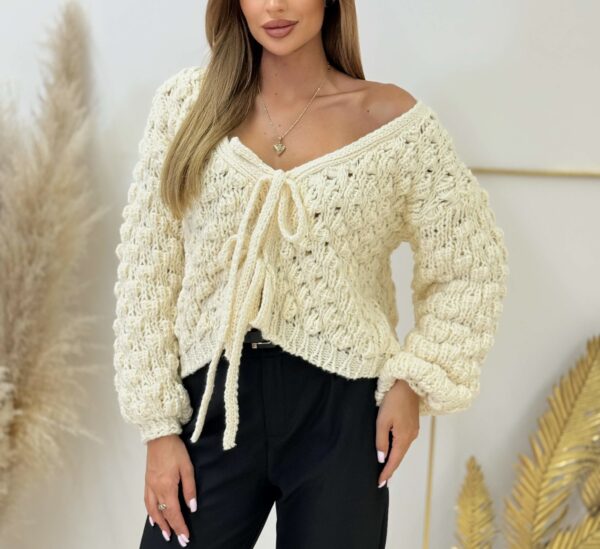 Luna Sweater – Creamy Hand-Knit Charm