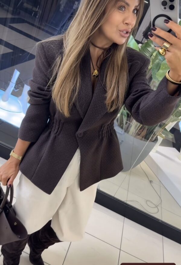 Blazer with Waist Gathering – Chocolate Brown