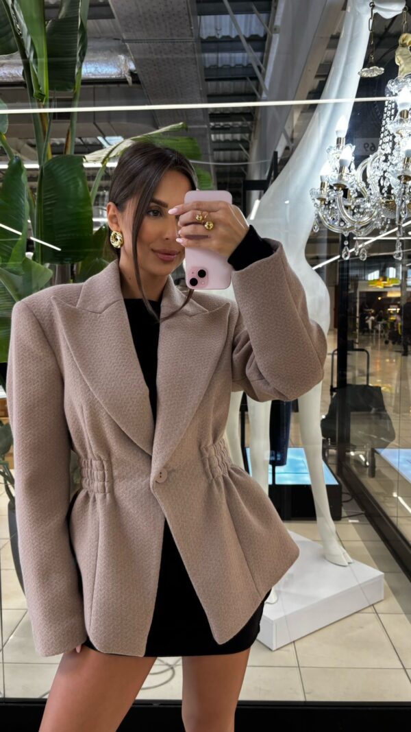 Beige Ruched Waist Blazer