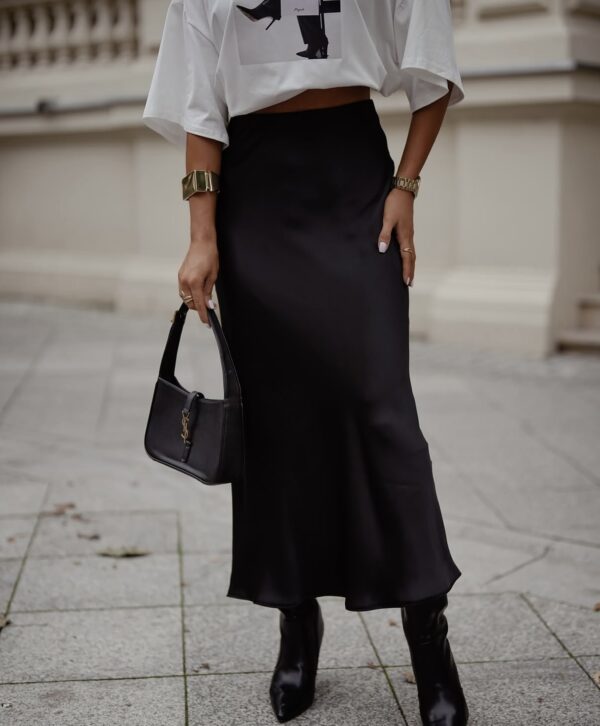 Black Satin Midi Skirt