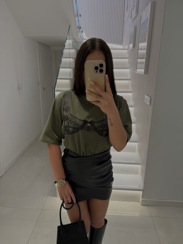 Skórzana Czarna Spódnica z Marszczeniem