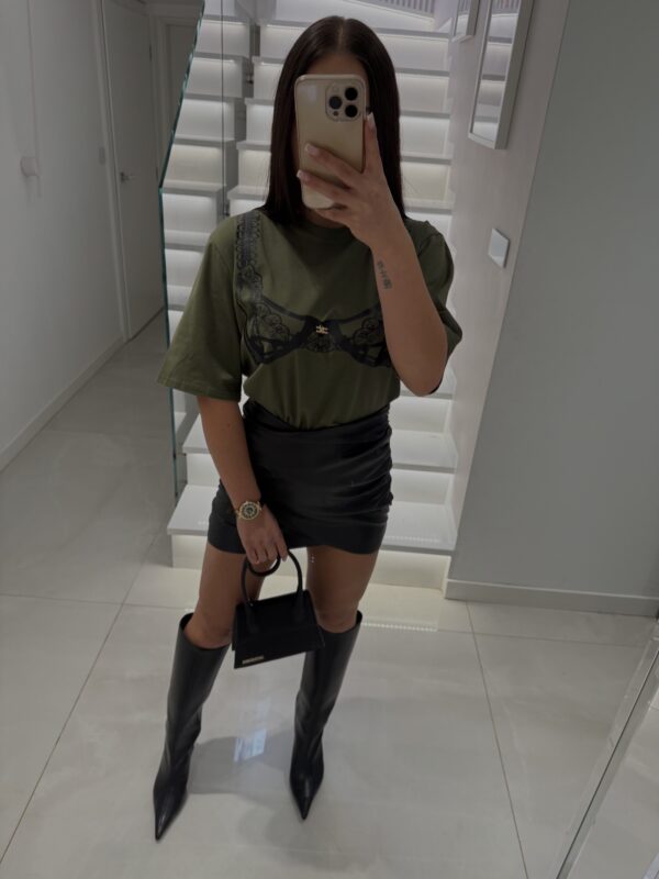 Khaki T-shirt with Bra Print