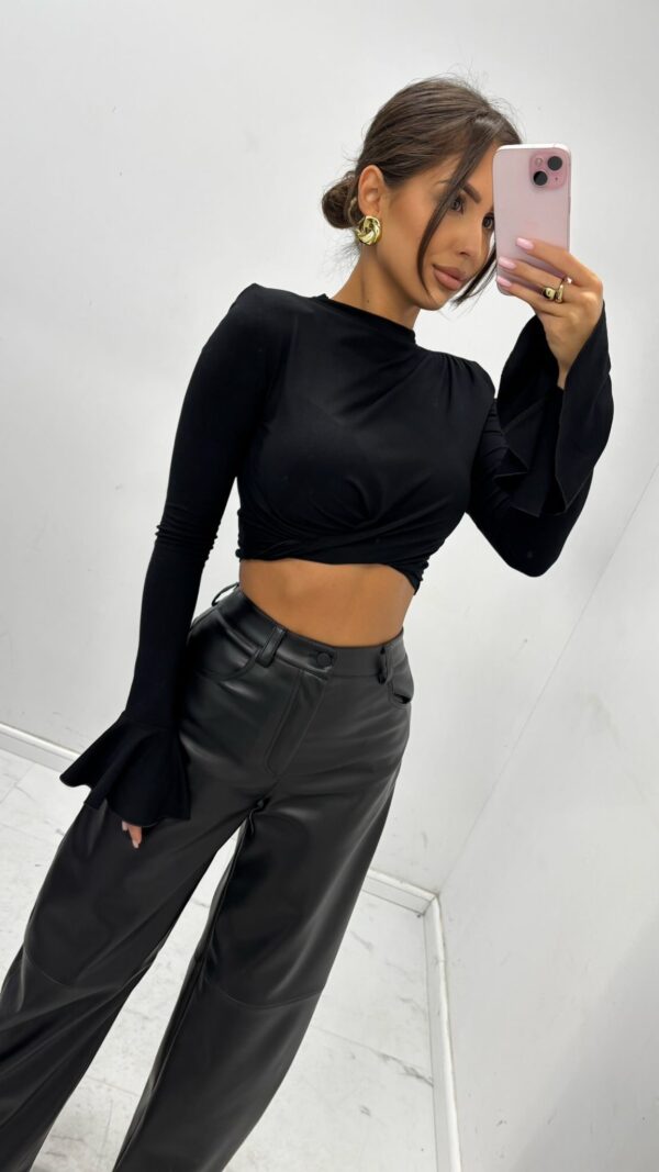 Noir Éclat — Black Blouse with Flared Sleeves