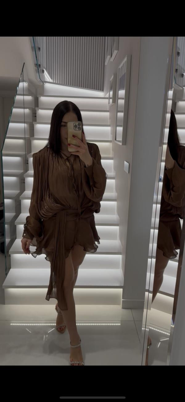 Sukienka z szarfą brązowa